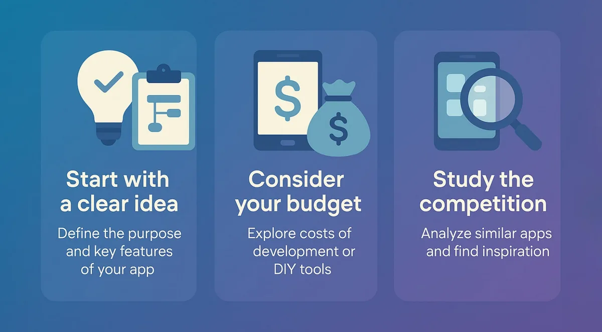 Three steps before building an app: start with a clear idea, consider your budget and study the competition