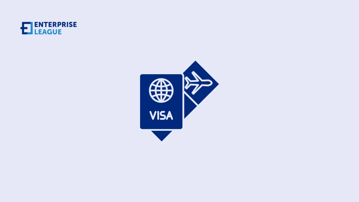 Illustration of a passport marked "Visa" next to a plane ticket